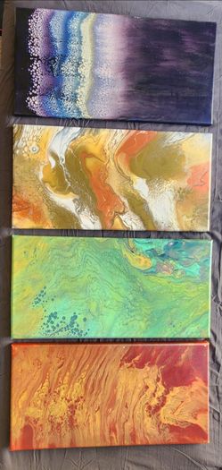 Set of 4 Abstract Acrylic Pour Paintings