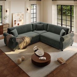 Homy Casa Buffalo 88" L Shaped Pull Out Sleeper Sofa, Dark Grey Chenille Convertible Sofa Bed Open Box