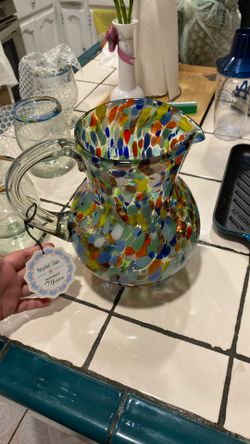 CONFETTI ROCK DESIGN GLASS PITCHER - JUICE, MARGARITAS, WATER, LEMONADE (84 OZ)