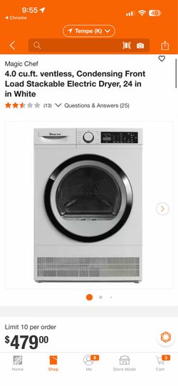 Magic Chef Compact 3.5 cu. ft. Electric Dryer $110