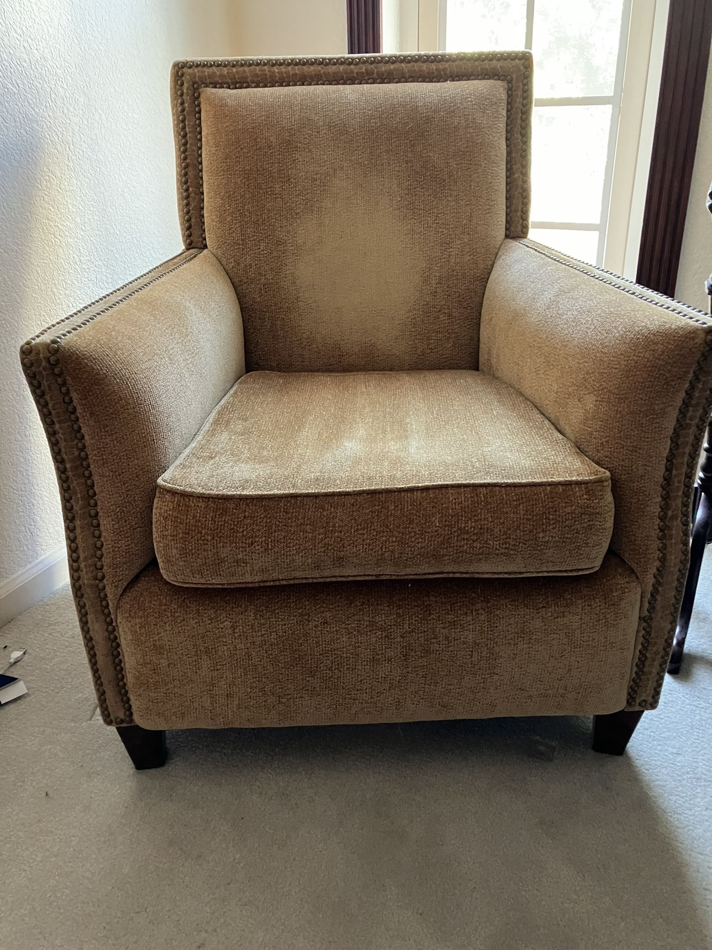 Pair of Gold Chairs with Nailhead Design