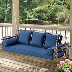Assembled new 3 Seat Porch Swing, Patio Swing Bench with Cup Holders & 3 Back Cushions, Swing Chair