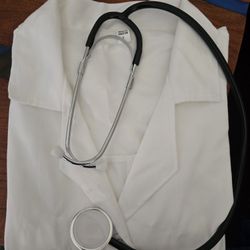 Halloween CUSTOME 2025 Doctor White Large Lab Coat With Fake Stethoscope 