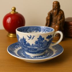 W.R. Midwinter England 1950s “Willow” Blue White Cup Saucer Set 