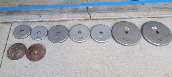 100 lbs. Set of 9  Standard plates with a 1-inch hole