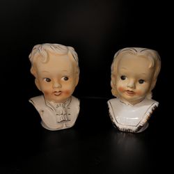 Title Set of two 1940s-1950s Edwardian Boy and Girl Head Vases