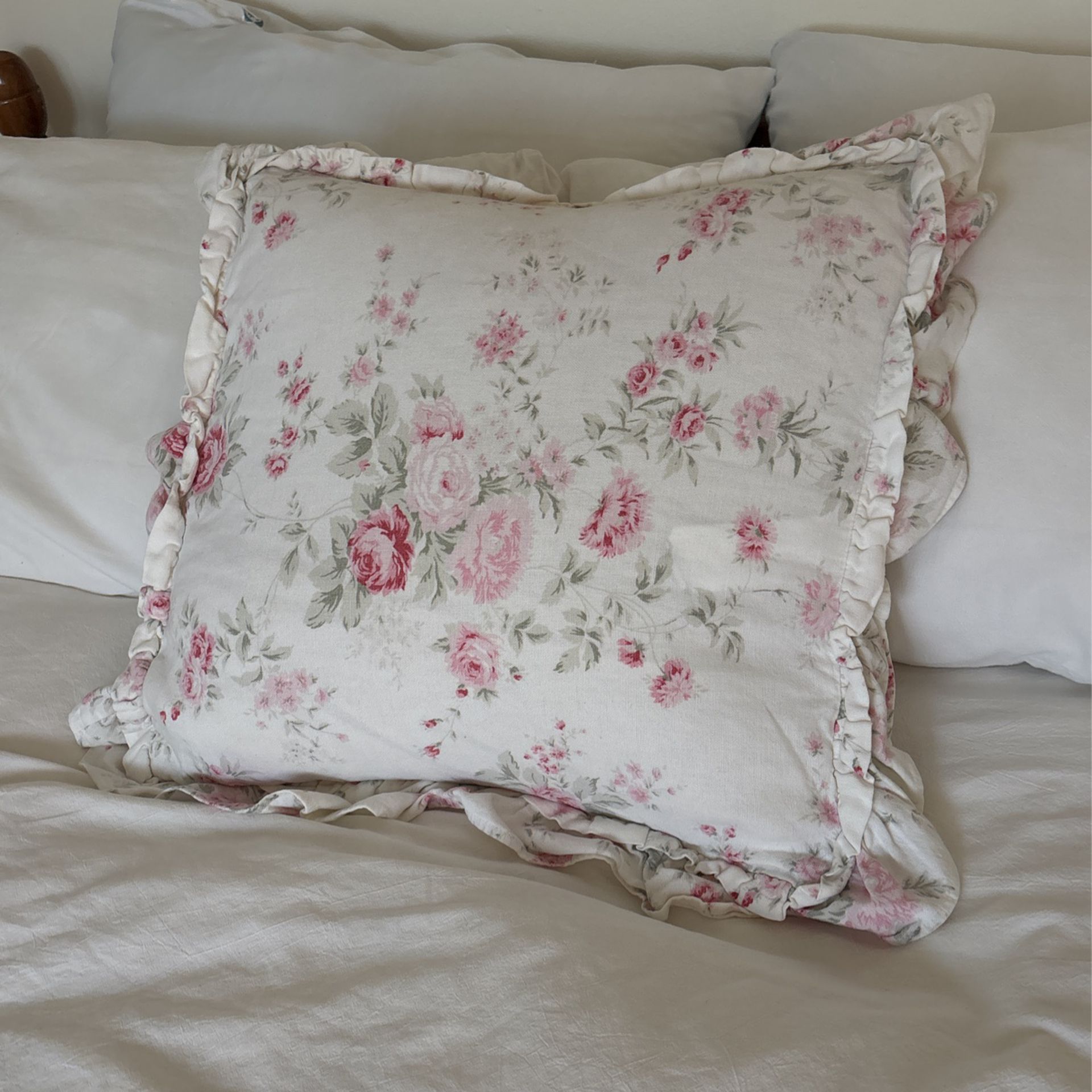 Shabby Chic Vintage Feathered Rose Pillow 