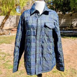 Uniqlo Green Plaid Youth XL Quilt Puffer Pop-Button Windbreaker Jacket Coat EUC
