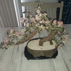 23" Almost 2' Glass Flower Vintage Bonsai Tree With Stand