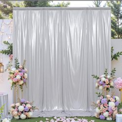 Leegleri 10x10ft Thick Silver Glitter Backdrop Curtain Panels For Parties, Wrinkle Free Sequin Sparking Photo Backdrop Drapes, 2 Panels 5x10ft Shimmer