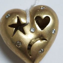 14k Yellow Gold Heart With Star, love & Moon Diamond Pendant 