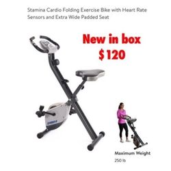 New in box Stamina Cardio Folding Exercise Bike with Heart Rate Sensors and Extra Wide Padded Seat $120 cash only East Palmdale 