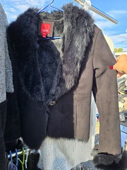 Esprit Outerwear Women's Suede Faux Fur Trim Jacket/blazer Size MediunBlack