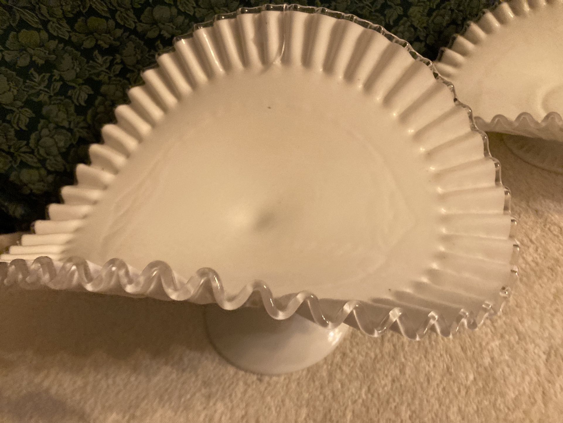 Vintage Milk Glass Silver Crested Set Of 2