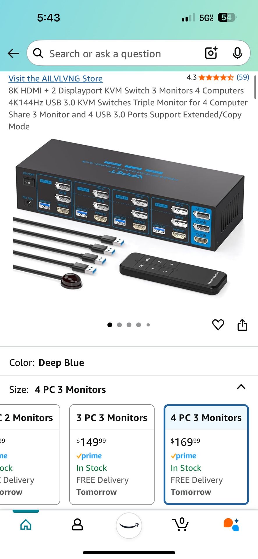 8K HDMI + 2 Displayport KVM Switch 3 Monitors 4 Computers 4K144Hz USB 3.0 KVM Switches Triple Monitor for 4 Computer