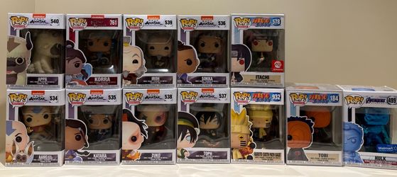 Avatar the Last Airbender, Naruto, and Marvel Funko Pops unopened
