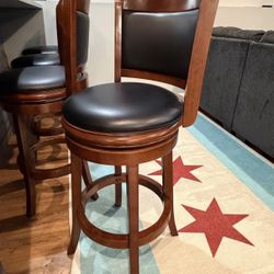 (4) Augusta Black/Cappuccino Wood Swivel Cushioned Bar Stools