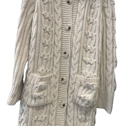 Bluivy Cable Knit Long Buttoned Beige Cardigan Sweater Size S/M NWT