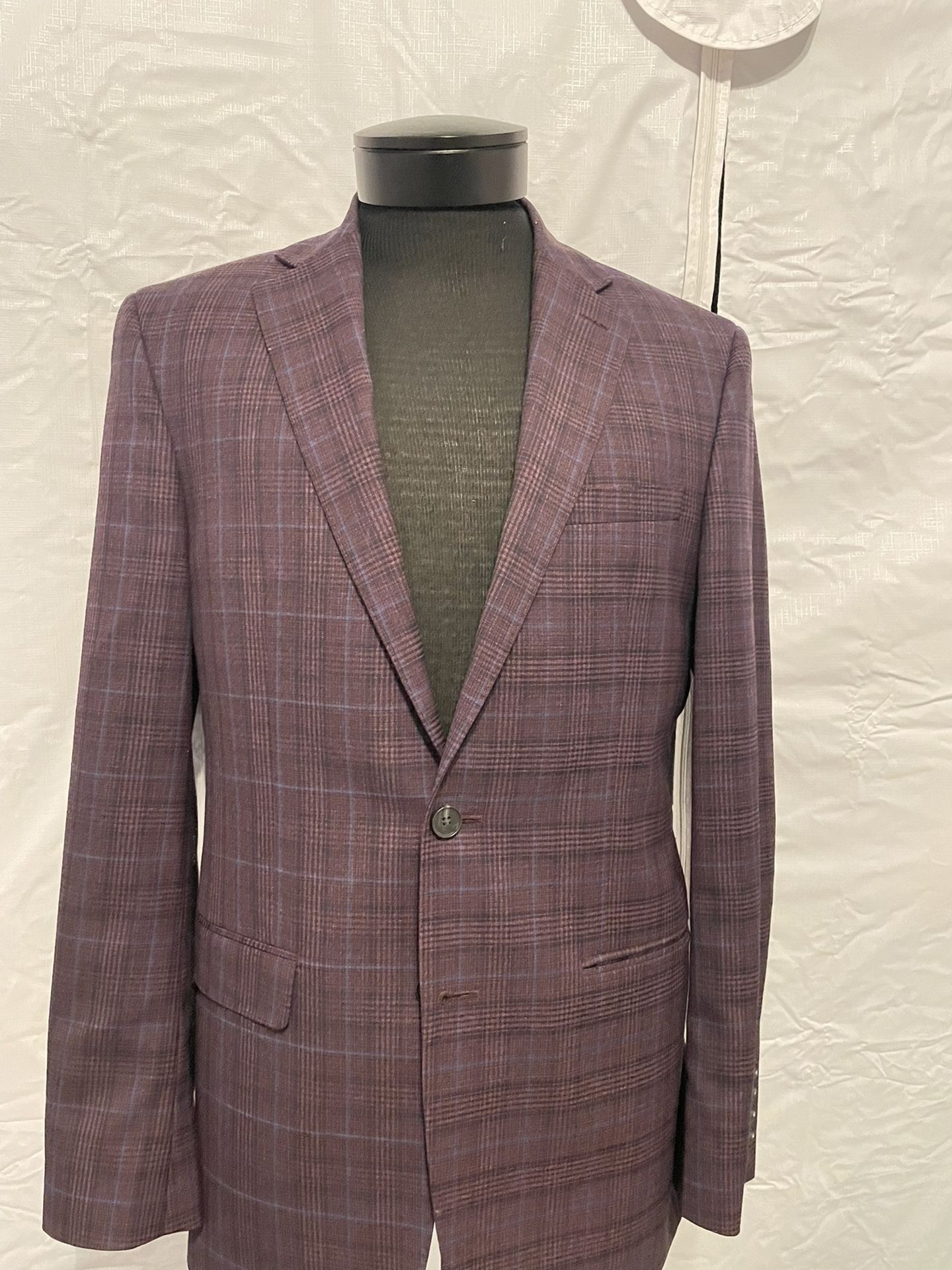 CK Slim Fit Maroon Plaid Sports Coat