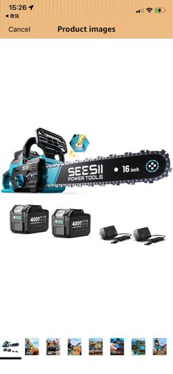 SEESII 40V 16-Inch Cordless Electric Chainsaw,2000W Brushless Chain Saw 2×40v 4000mAh Batteries & Chargers, Auto Oiler, Battery Powered Chain Saw for