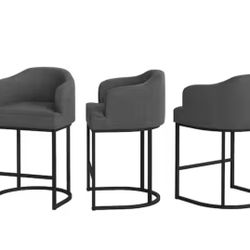 Crystal 26 in. Charcoal Gray Linen Fabric Upholstered Counter Stool Kitchen Island Bar Stool with Metal Frame Set of 3