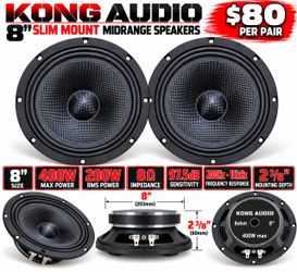 KONG AUDIO 8” SLIM MOUNT MIDRANGE SPEAKERS – $80 PER PAIR!