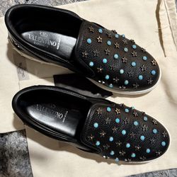 Valentino Black Slip-On Sneakers with Turquoise Accents