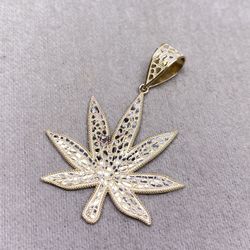 10K Nuggets Pot Leaf Pendant 