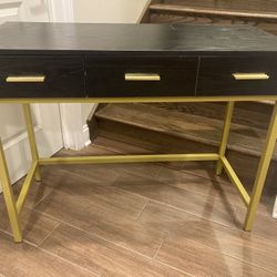 Black Wood And Yellow Gold Metal Desk Entryway Table