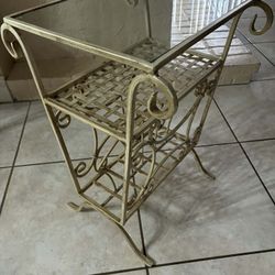 Vintage Wrought-Iron Glass Top Table 24”H