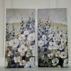 Hobby Lobby White & Blue Flowers Canvas Wall Decor Set