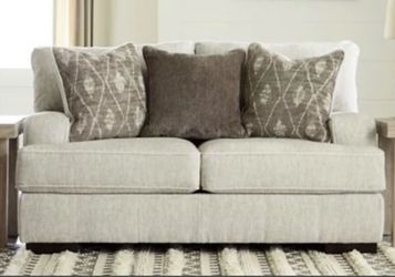 Beige Fabric Oversized Loveseat and Sofa with Accent Pillows