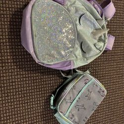 Unicorn school backpack and lunch bag for girls