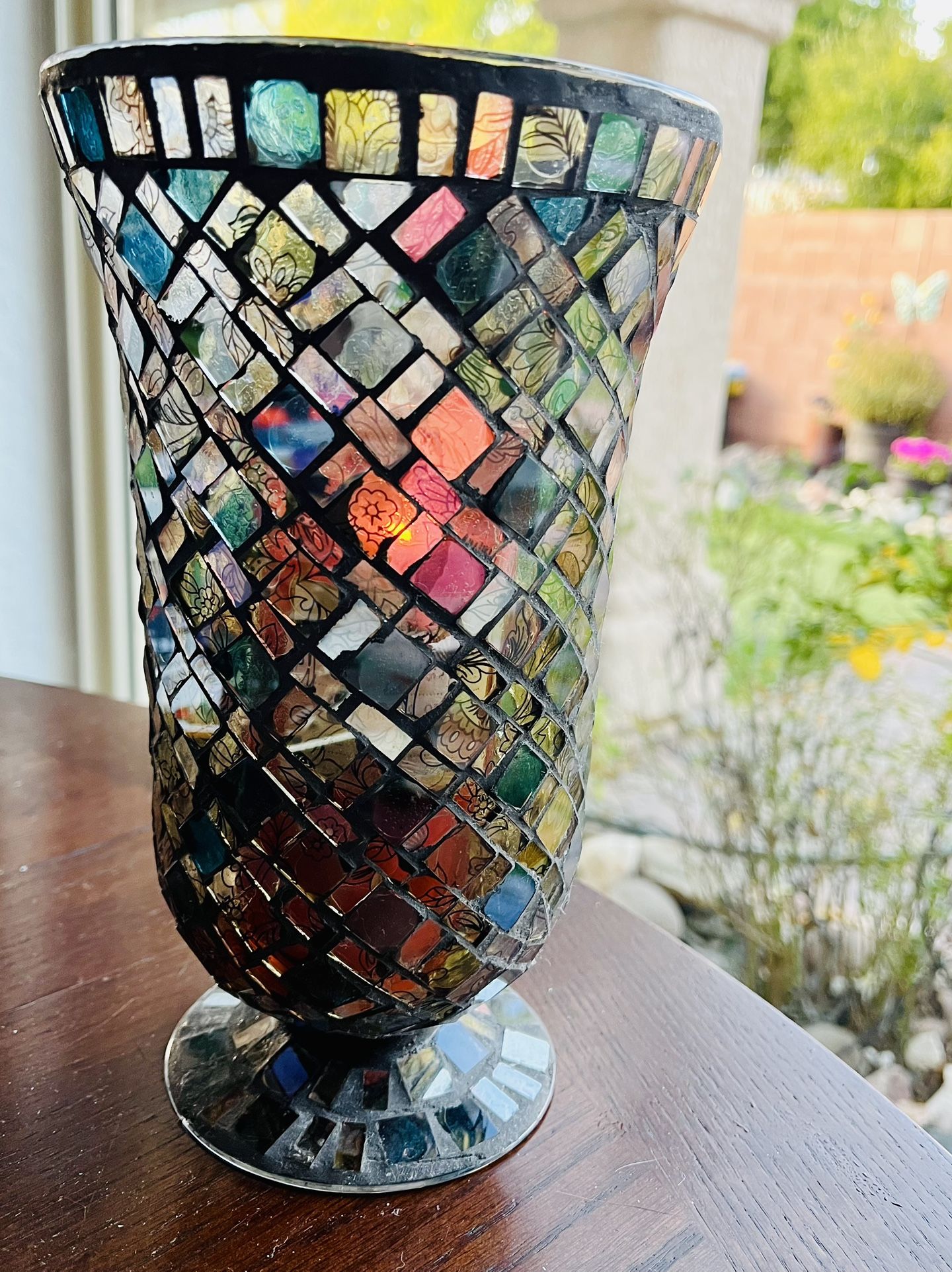 Glass Mosaic Hurricane Candle Holder