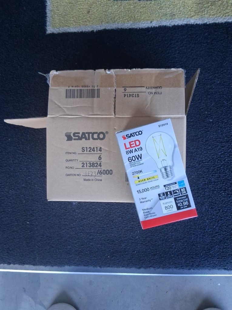 6 Pack SATCO LED. 8W /A19 /60W