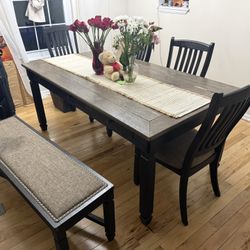 Dark Wood Dining Set With Bench And 4 Chairs