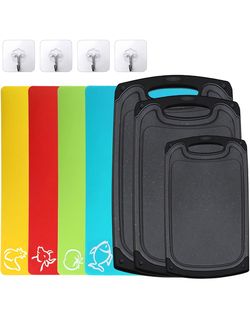 3Pcs Plastic Cutting Board and 4Pcs Flexible Cutting Board, Cutting Boards for Kitchen/Travel, Black
