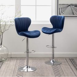(Set Of 2) Blue Velvet Bar Stool