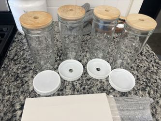 Glass Cups With Glass Straws (Set Of 4)