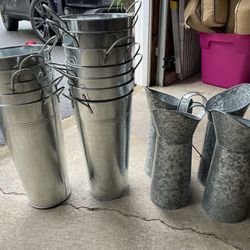 Galvanized Flower Vases And Pitchers (see Description)