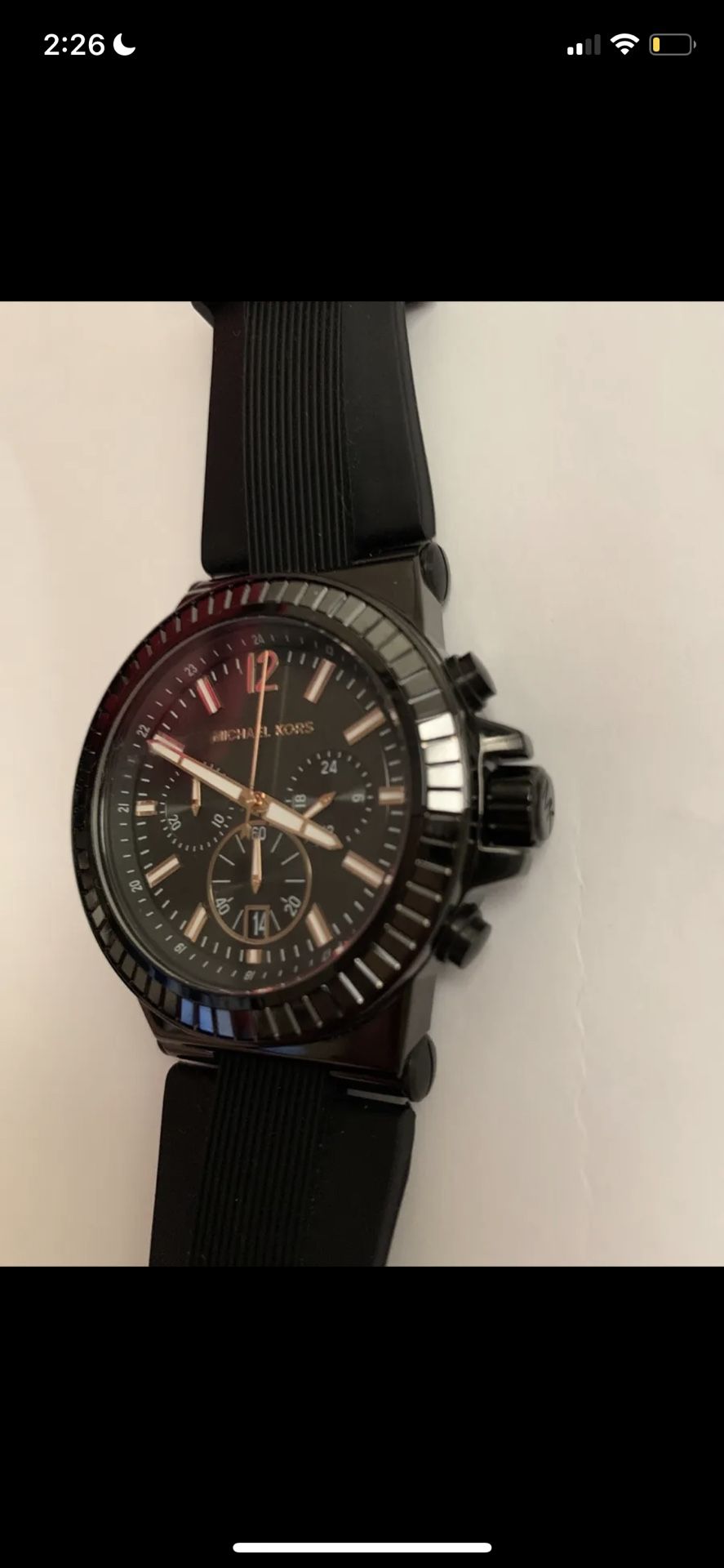MICHAEL KORS DYLAN,BLACK TONE, SILICONE BAND,CRYSTAL,CHRONO  display picture 1