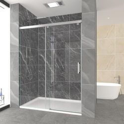 60 in. W x 76 in. H Single Sliding Frameless Shower Door in Brushed Nickel with Soft-Closing and 5/16 in. (8 mm) Glass