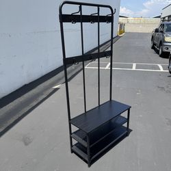 IKEA PINNIG Coat rack with shoe storage bench, black Good Condition 