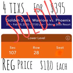 Phoenix Suns vs Golden State 4 tixs $395 obo
