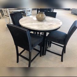 Beautiful 5-pc Counter Height Dining Table Set White Faux Marble Top