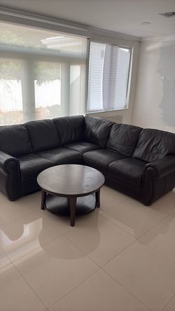 Black Leather L-Shaped Sectional Sofa