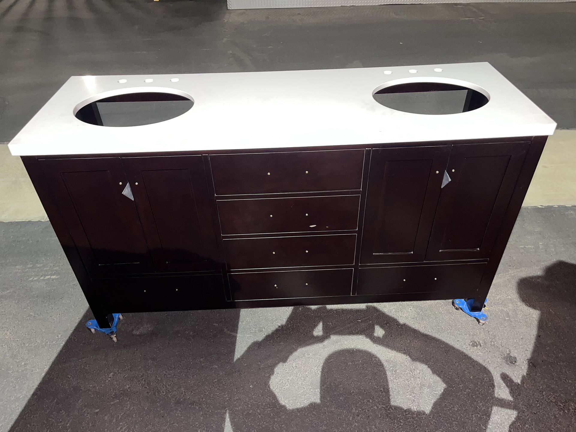 67in Double Sink Vanity With White Quartz Countertop (faucets not included)