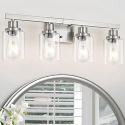 4-Light Nickel Modern Matte Wall Sconce Lighting with Clear Glass Shade