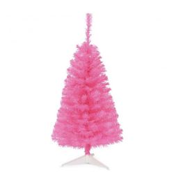 3 Ft Premium Artificial Christmas Mini Tree With Stand, Pink - Costway