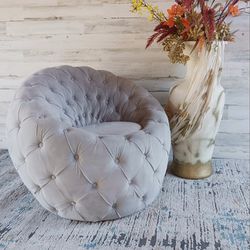 Large Tufted Velvet Egg Chairs Cool Gray (Set of 2)